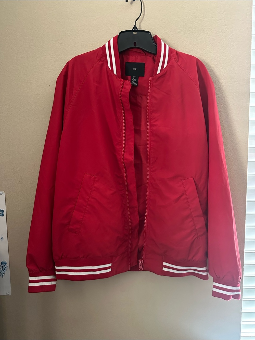 H&M Red Varsity Jacket with White Striped Collar